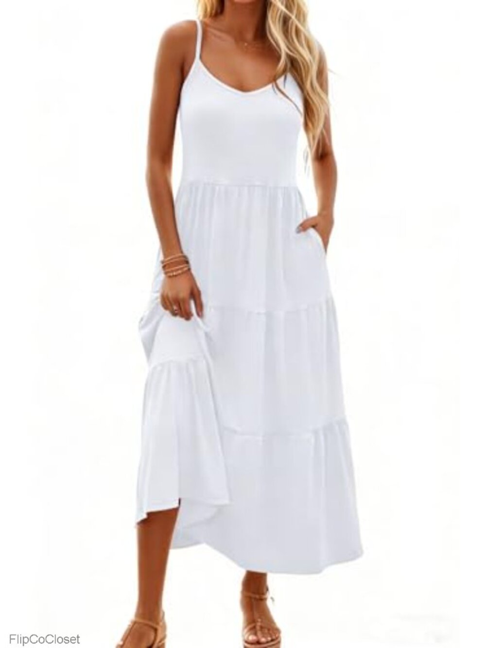 Flowy Sleeveless Maxi Sundress with Pockets - Casual Summer Beach Dress